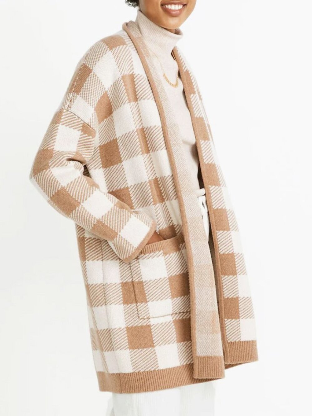 New Madewell Minetta Wool Blend Plaid Oversized Coatigan Beige Ivory XXS